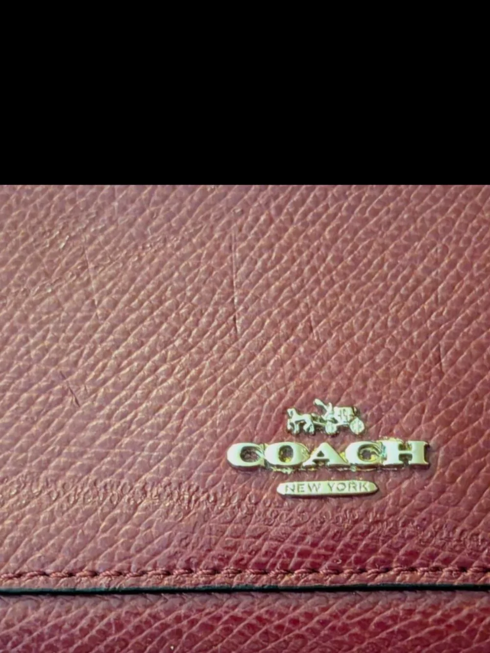 Coach Accordion Zip Burgundy Crossgrain Leather 7.75